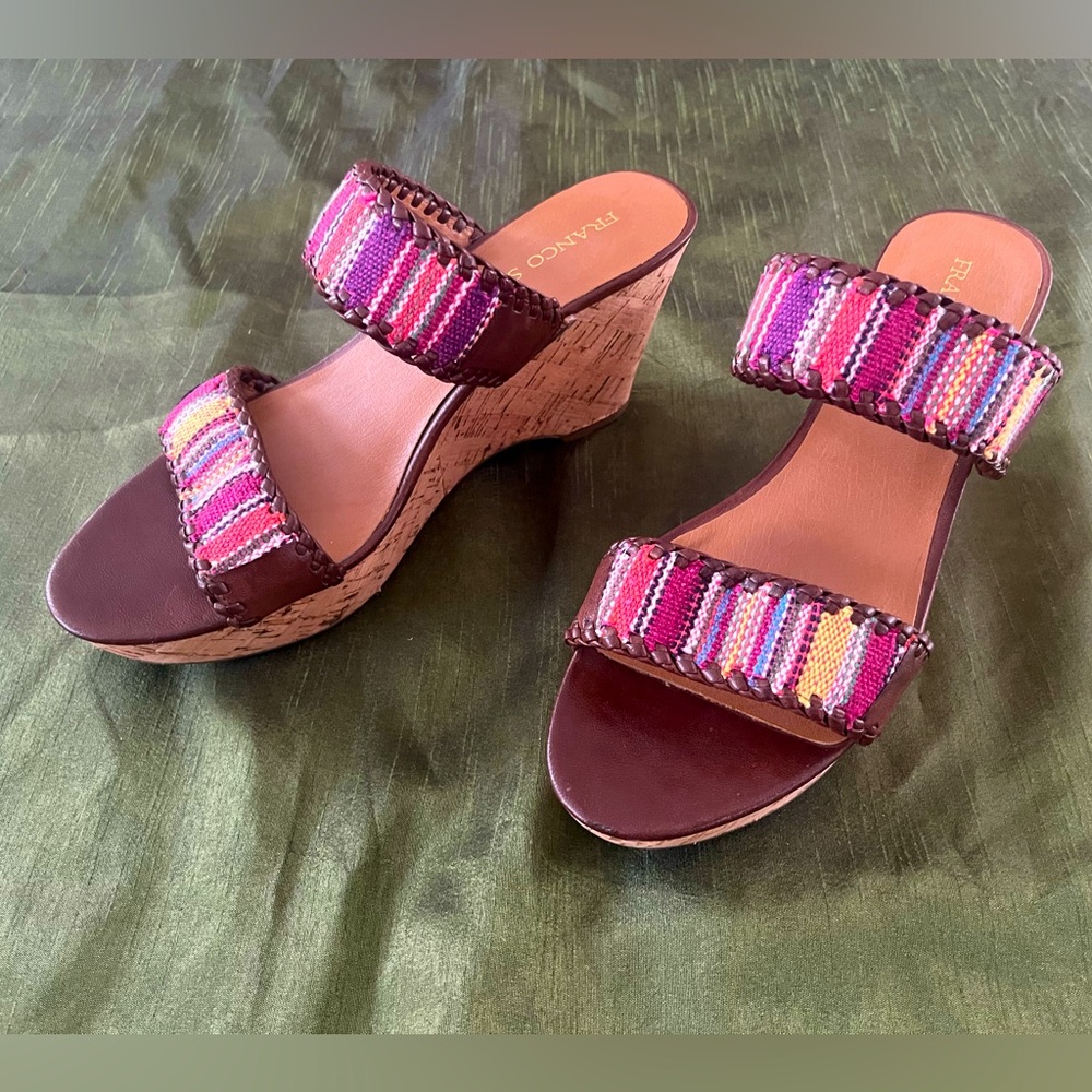 FRANCO SARTO MULTICOLORED WEDGE SANDALS Size 9.5